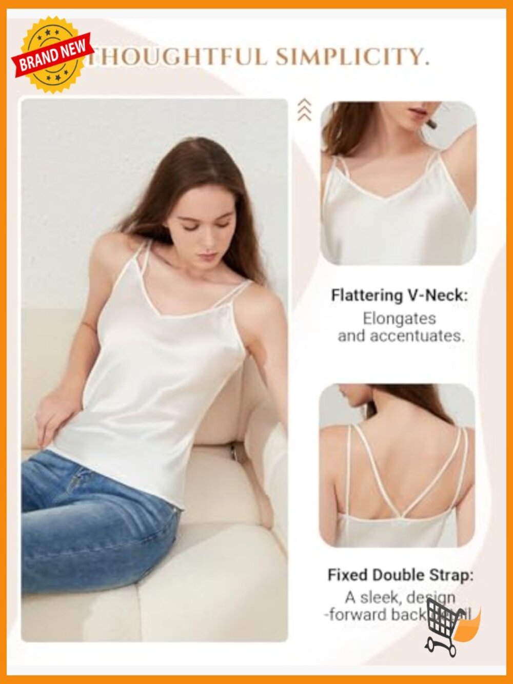 100% Mulberry Silk Cami Tank Top - Versatile Camisole Sleepwear & Daywear - Picture 6 of 7